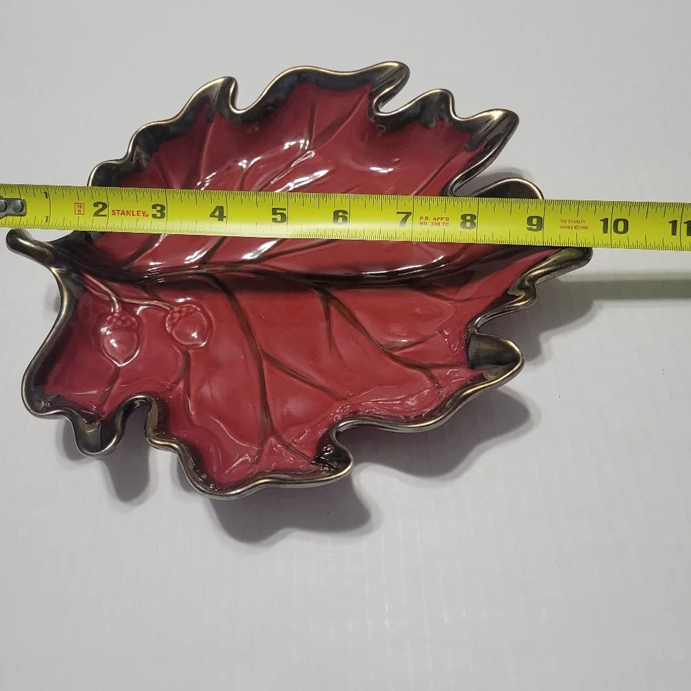 Stoneware Hand Painted Red Leaf bowl with gold trim